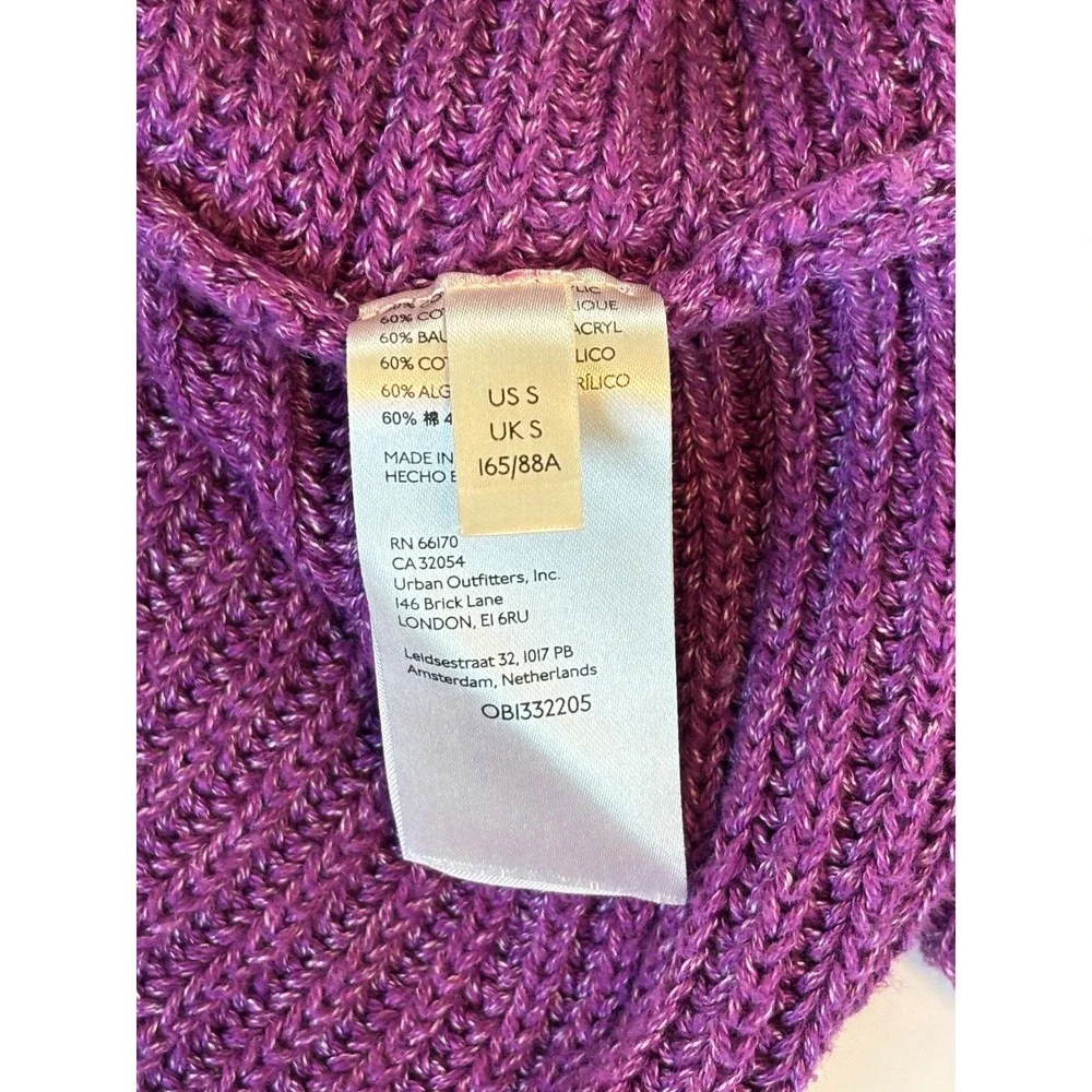 Free People Sweater Purple Women Small Ribbed V-Neck Oversized Raw Edge Boho
